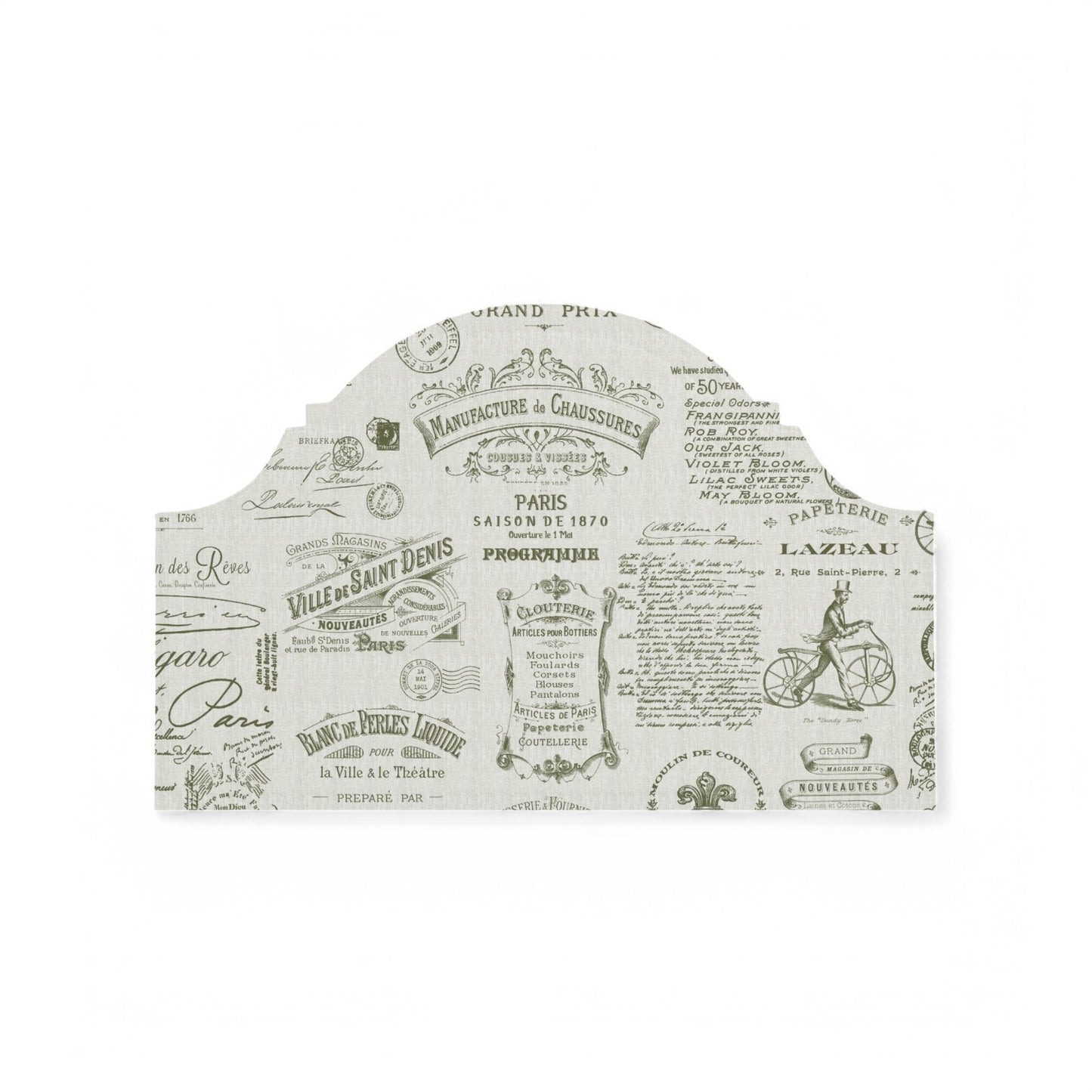 Parisian Script Fabric - Olive Green