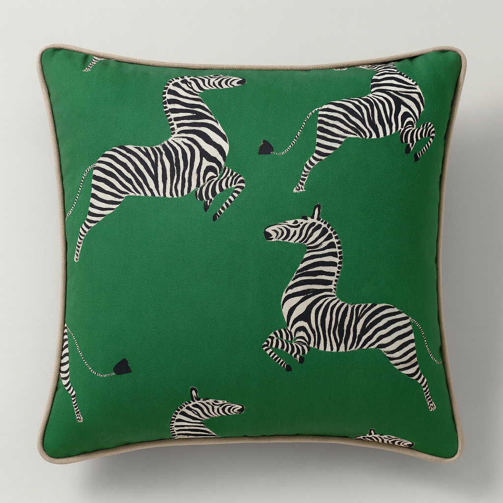 Dancing Zebra Cushion - Bottle Green