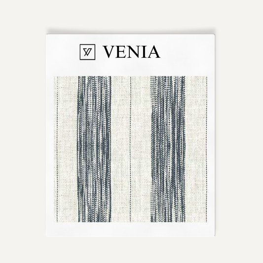 Artisan Stripes Fabric - Ivory with Navy detail