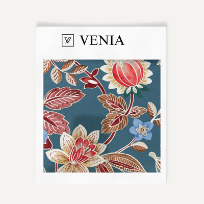 Grand Gardenia Fabric - Indigo