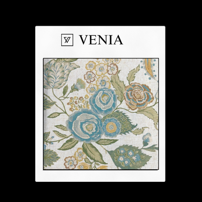 Blooms & Botanicals Fabric - Ivory Linen with Baby Blue Flowers