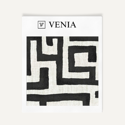 Deco Maze Fabric I - Ivory with Black detail