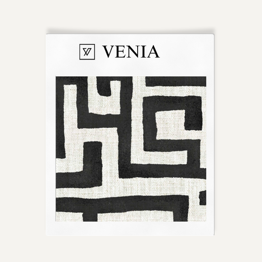 Deco Maze Fabric I - Ivory with Black detail