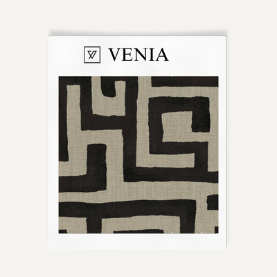 Deco Maze Fabric I - Taupe with Black detail