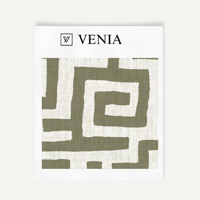 Deco Maze Fabric I - Ivory with Olive detail