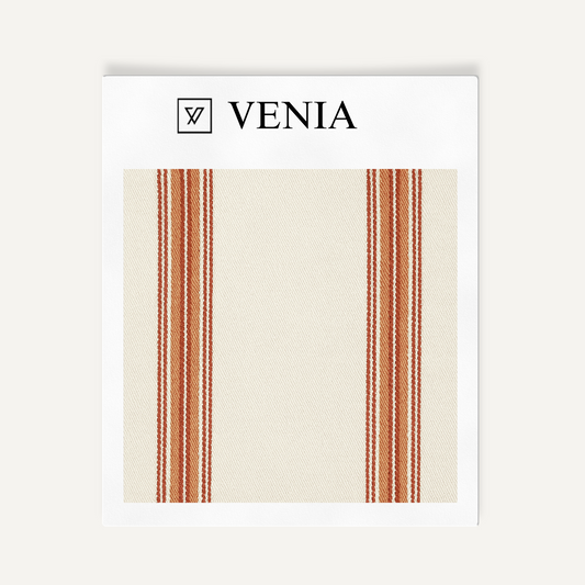 Chord Rhythmic Stripe Fabric - Ivory with Red Stripes