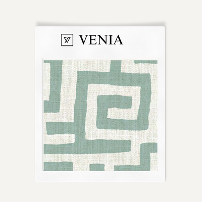 Deco Maze Fabric I - Ivory with Jade Green detail