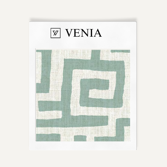 Deco Maze Fabric I - Ivory with Jade Green detail