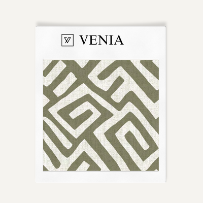 Deco Maze Fabric II - Ivory with Olive detail