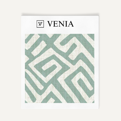 Deco Maze Fabric II - Ivory with Jade Green detail