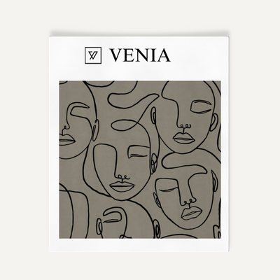 Face Sketch Velvet Fabric - Greige