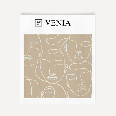 Face Sketch Velvet Fabric - Sand