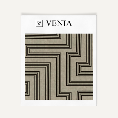 Deco Maze Fabric III - Taupe with Black detail