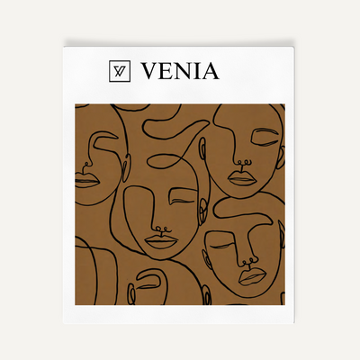 Face Sketch Velvet Fabric - Camel