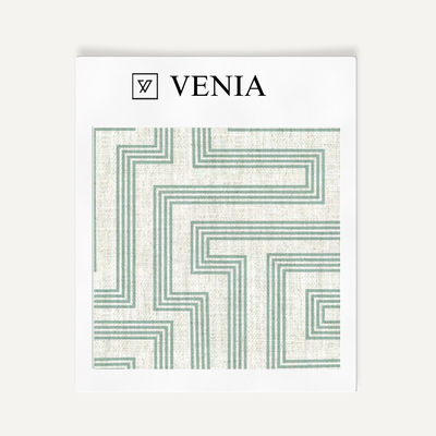 Deco Maze Fabric III - Ivory with Jade Green detail