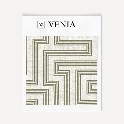 Deco Maze Fabric III - Ivory with Olive detail