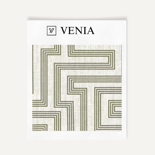 Deco Maze Fabric III - Ivory with Olive detail