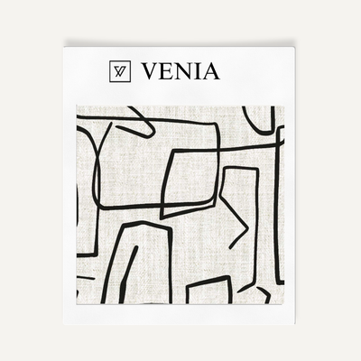 Sketch Lines Fabric - Ivory with Black detail