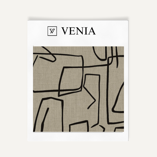 Sketch Lines Fabric - Taupe with Black detail