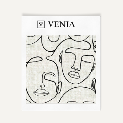 Muse Faces Fabric - Ivory with Black detail