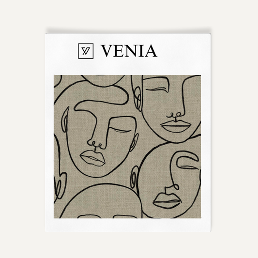 Muse Faces Fabric - Taupe with Black detail