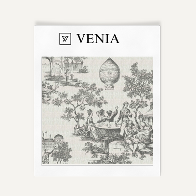 Classic French Toile Fabric - Charcoal Grey