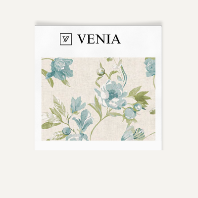 Romance Bloom Fabric – Cream with Aqua Flowers