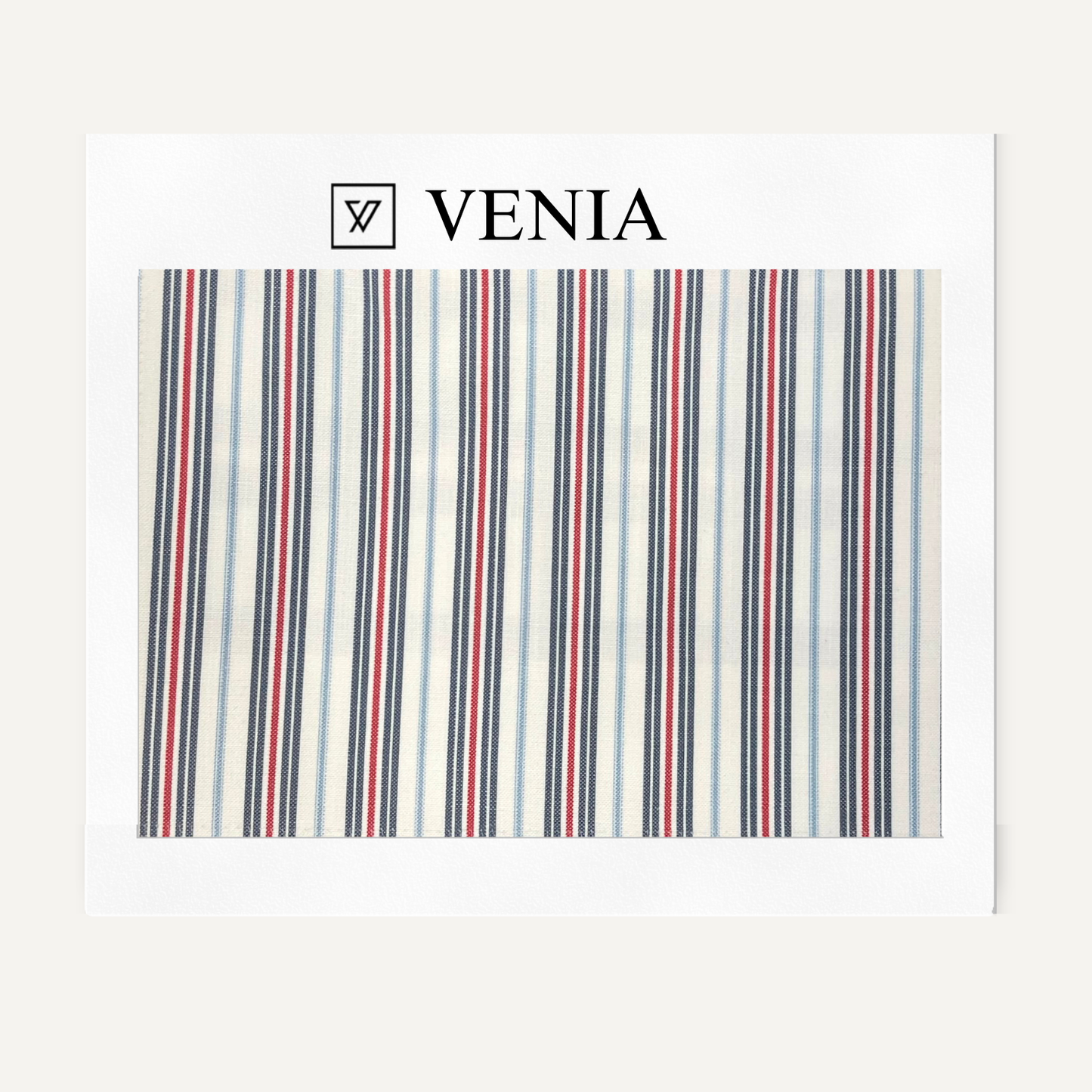 Ticking Stripe Fabric - Navy Blue, Red & Sky Blue