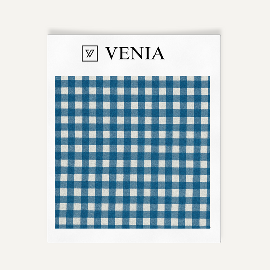 Small Check Gingham Fabric - Blue