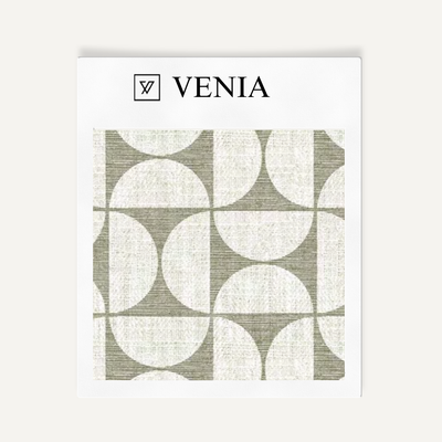 Retro Grid Fabric - Ivory with Olive detail