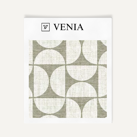 Retro Grid Fabric - Ivory with Olive detail