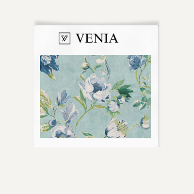 Romance Bloom Fabric – Aqua with Blue Flowers