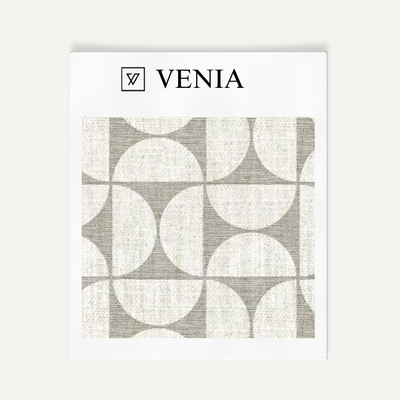 Retro Grid Fabric - Ivory with Greige detail