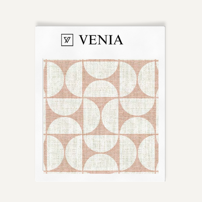 Retro Grid Fabric - Ivory with Blush Pink detail