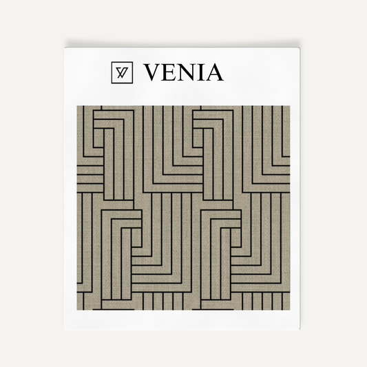 Deco Maze Fabric IV - Taupe with Black detail