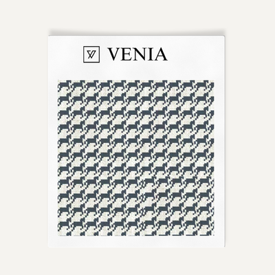 Heritage Houndstooth Fabric - Ivory with Navy detail