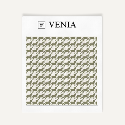 Heritage Houndstooth Fabric - Ivory with Olive detail