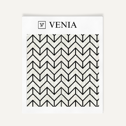 Arrow Herringbone Fabric - Ivory with Black detail