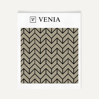 Arrow Herringbone Fabric - Taupe with Black detail