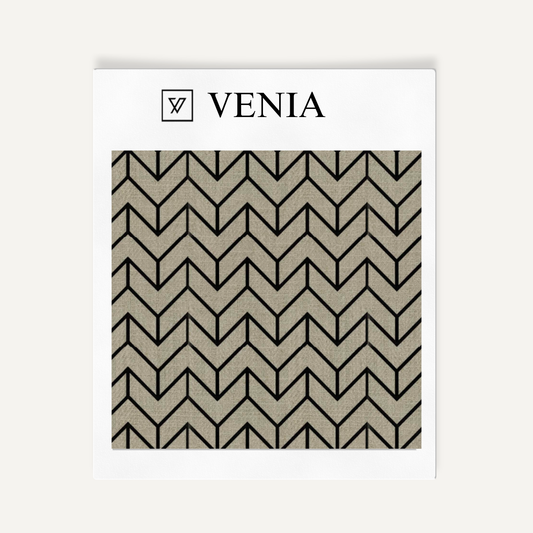 Arrow Herringbone Fabric - Taupe with Black detail