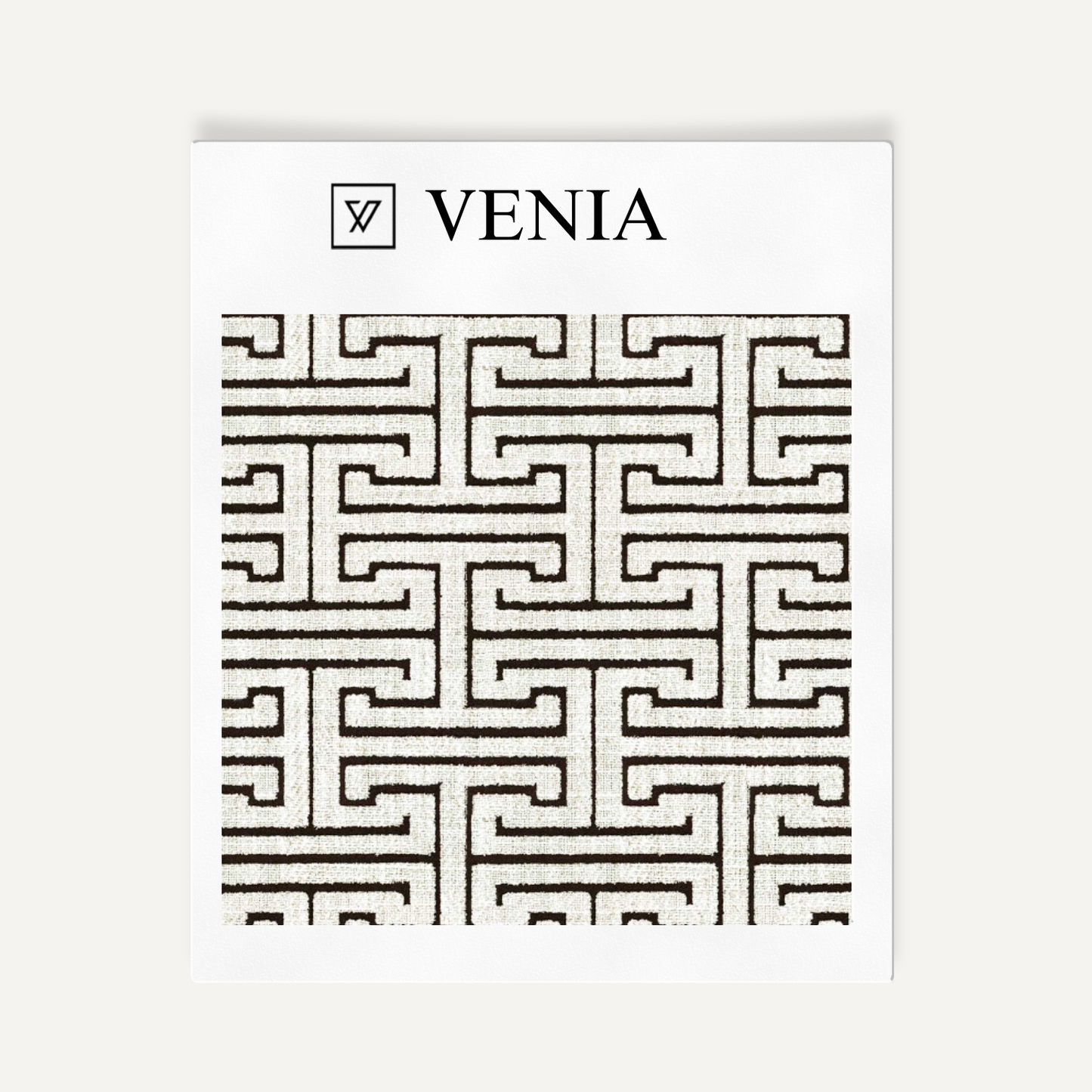Greco Maze Fabric - Ivory with Black detail