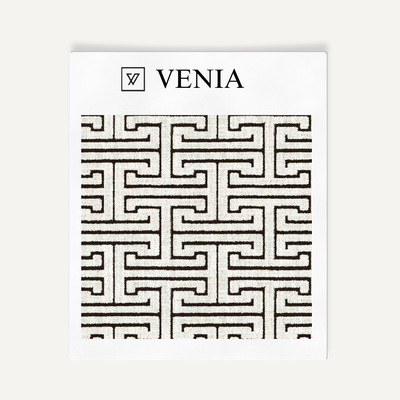 Greco Maze Fabric - Ivory with Black detail