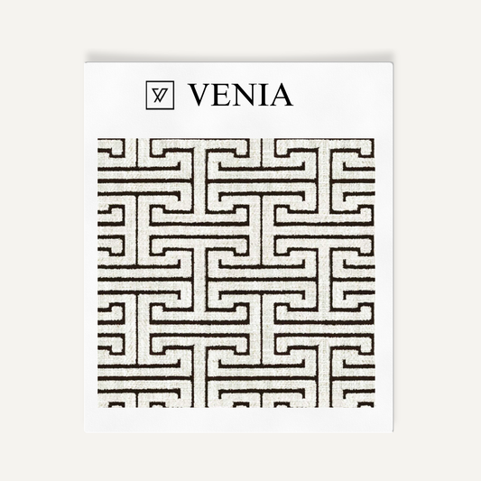 Greco Maze Fabric - Ivory with Black detail