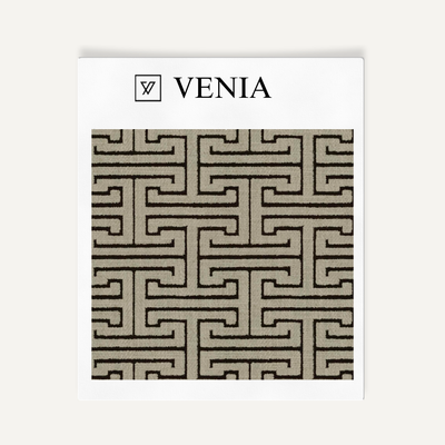 Greco Maze Fabric - Taupe with Black detail