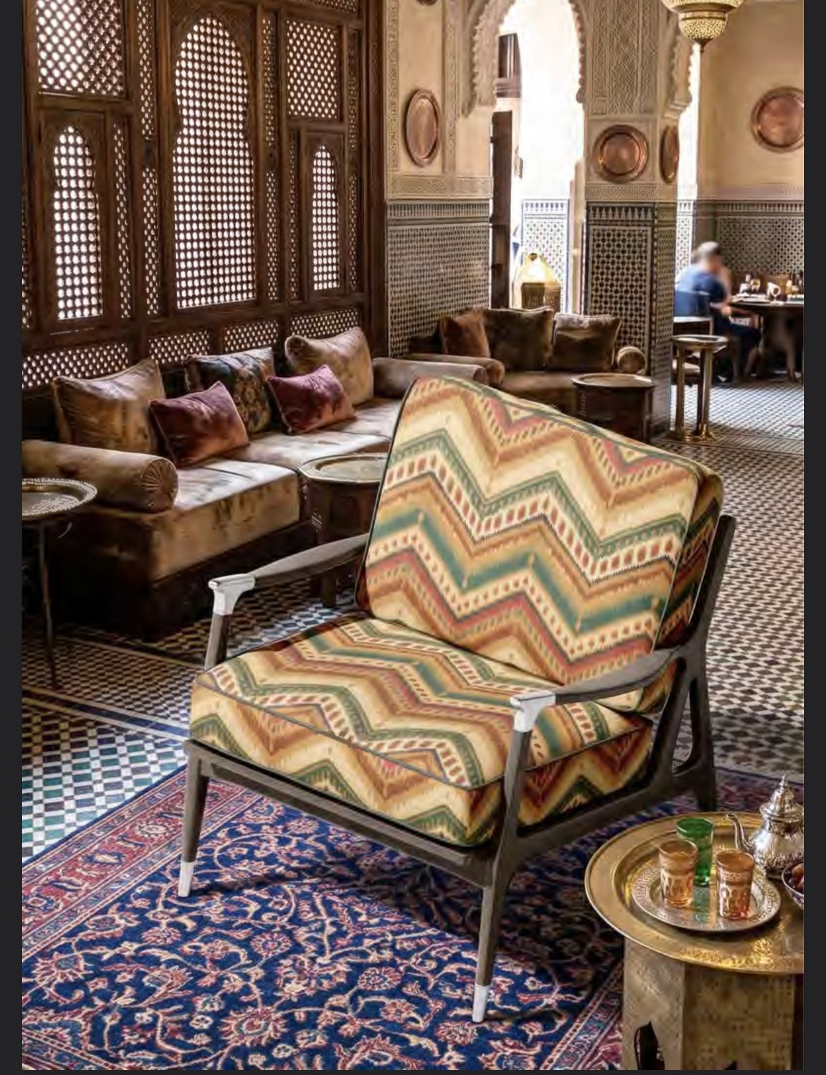 Peaks Ikat Fabric - Teal & Rust