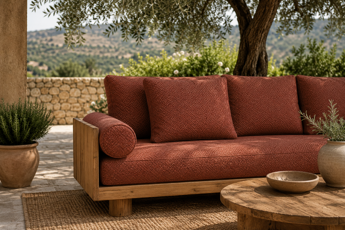 Chevron Weave Outdoor Fabric - Brick Red