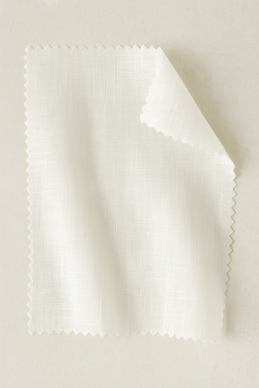 Close-up of textured white fabric on a light beige background