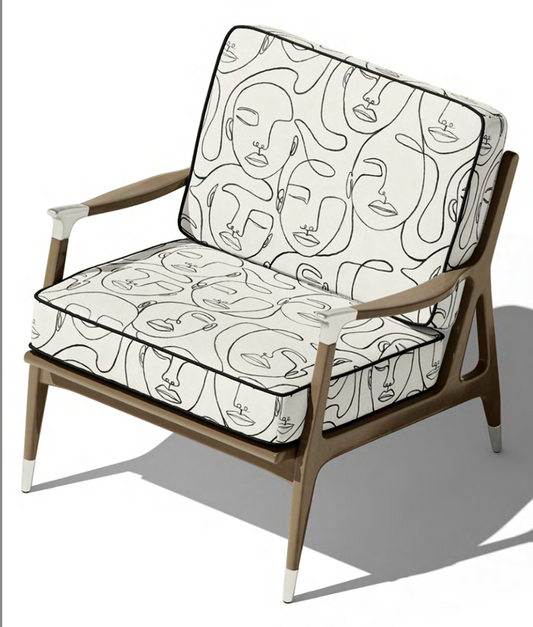 Face Sketch Velvet Fabric - White