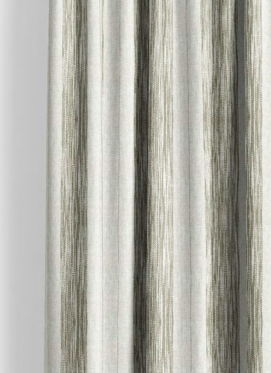 Artisan Stripes Fabric - Ivory with Olive detail