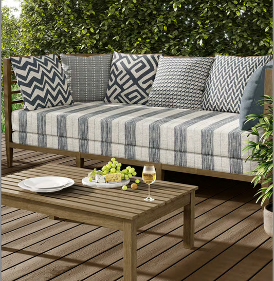 Artisan Stripes Fabric - Ivory with Navy detail